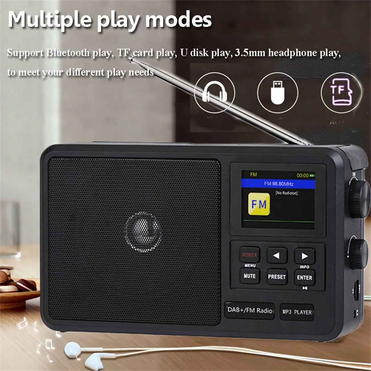 

Портативное сетевое радио DAB +/FM-радио, беспроводной Bluetooth-динамик с поддержкой ЖК-экрана, будильник, таймер сна K