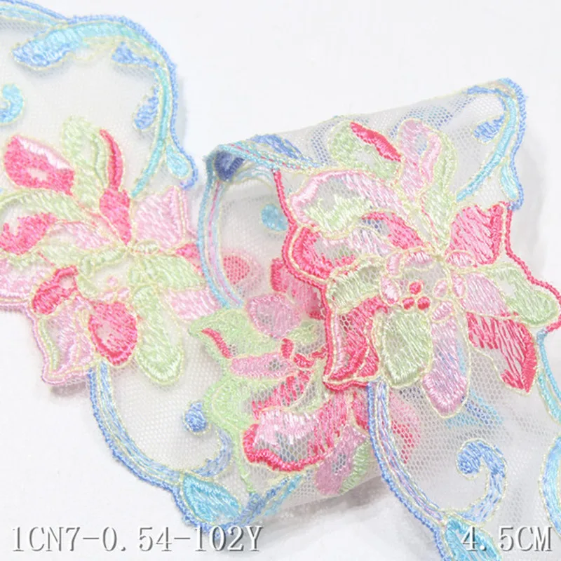 5Yards/lot Unilateral Embroidered Colorful Polyester Thread Flower MeshTulle Lace Fabric DIY Handmade Bag Accessories