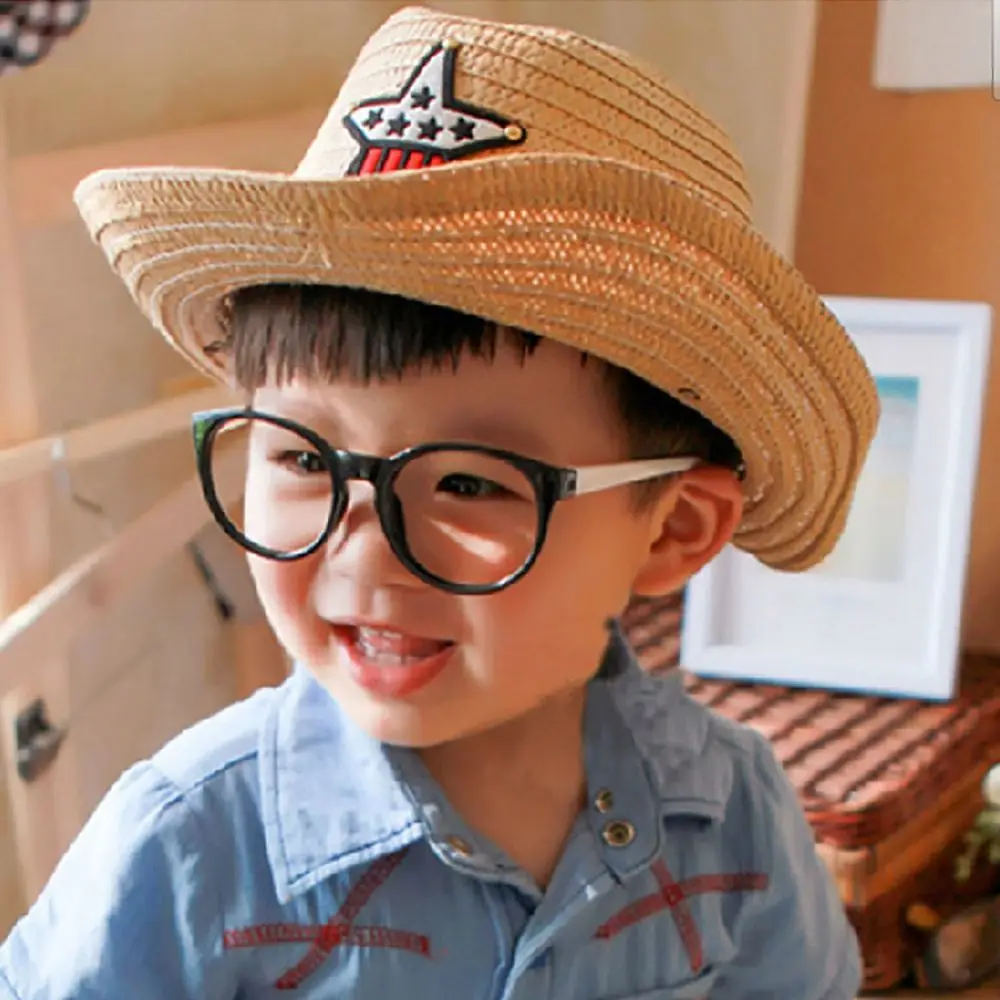 Kids Boys Girls Summer Breathable Cowboy Hat Straw Sun Cap Children Hats Pentagram Hat Fishman Hat Jazz Hat Bucket Hat