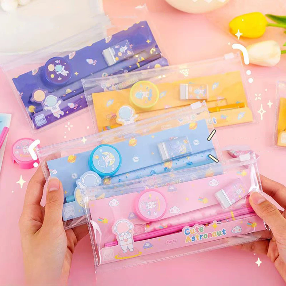 5PCS/Set Children's Stationery Set Birthday Gift Cartoon Pencil Case Suitable for School Pencil Eraser Sharpener Writing Tools