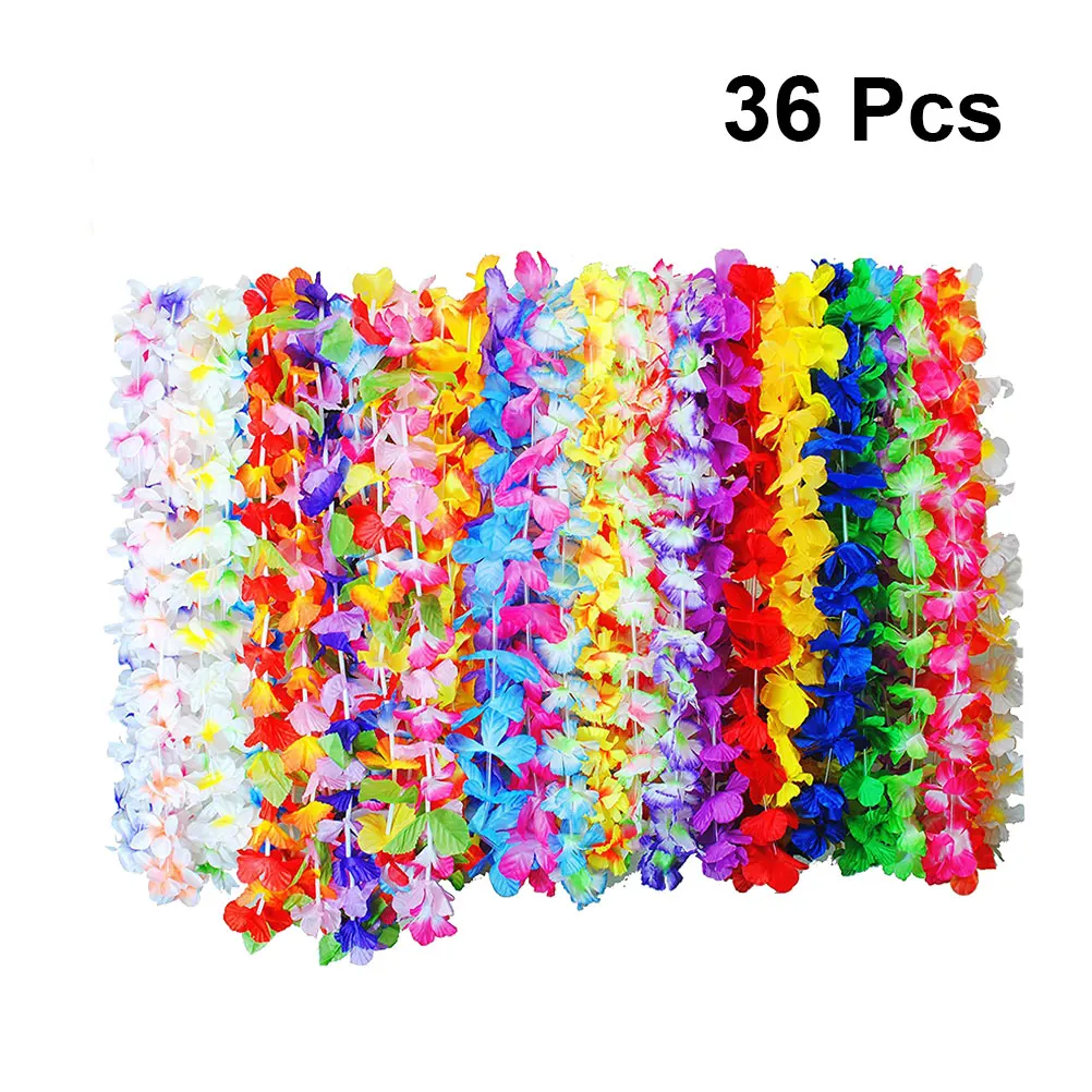 

36 Pcs Hawaiian Garland Colorful Artificial Flowers Neck Wreath Hawaii Tropical Costume Supplies for Wedding Beach Birthday Them