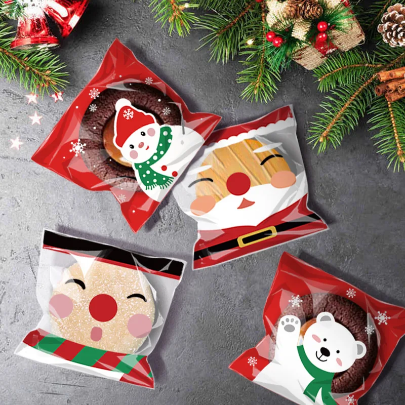 100Pcs Christmas Candy Bag Santa Claus Snowman Christmas Gift Packing Bags Xmas Navidad New Year Party Decoration Supplies