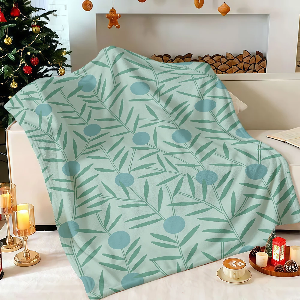 Sage Green Berry Branch Flannel Blanket Soft Fuzzy Plush Cozy Warm Throw for Sofa Bed Couch Home Decor Gifts