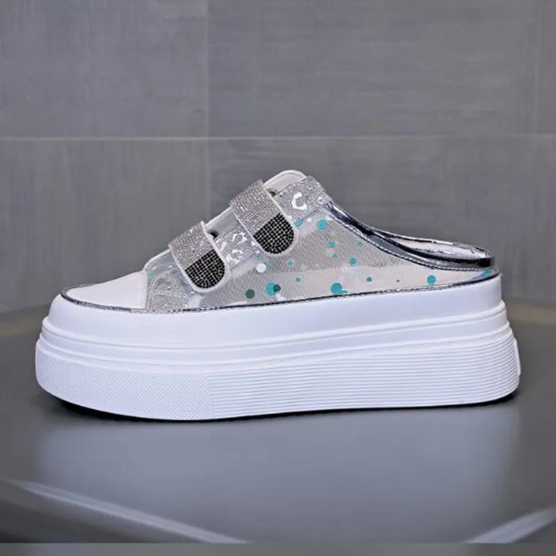 أحذية عالية الجودة نصف النعال الصيف سميكة سوليد تو قبعة الصنادل النعال العصرية للنساء ملابس خارجية الانزلاق على أحذية رياضية