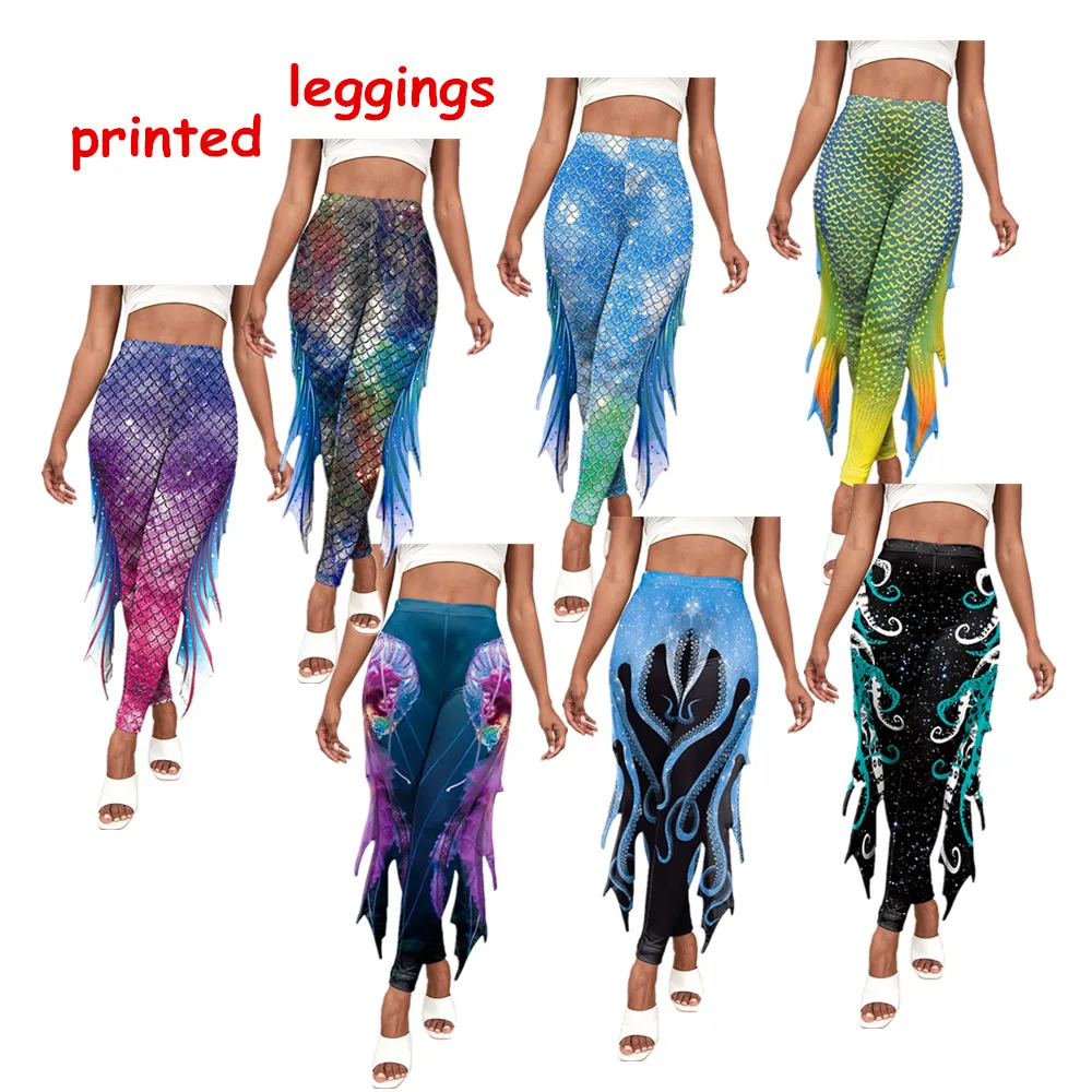 Leggings Sexy Casual and Colorful Leg Warmer Fit Most Sizes Pants Trousers Woman's fish tail marine organism mackerel scale