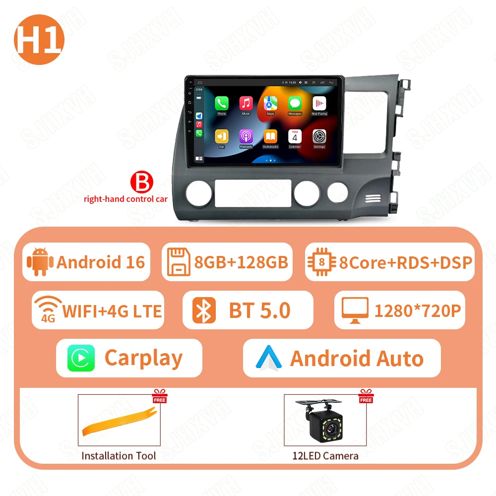 Android 16 Autoradio Radio Voor Honda Civic 8th 2005 2006 2007 2008 2009 2010 2011 Multimedia Draadloze Carplay Android Auto