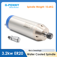 G-Penny 3.2kw Water Cooled Spindle Motor 4 pcs Bearings 0.01mm Accuracy 220v / 380v Water Cooling 3.0kw D=100mm CNC Engraving