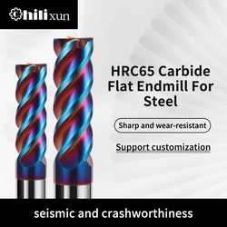 HILIXUN HRC65 düz uçlu mil mavi kaplama CNC freze kesicisi 4 flüt Tungsten karbür freze kesicisi hızlı Shiping Fresa freеезеее