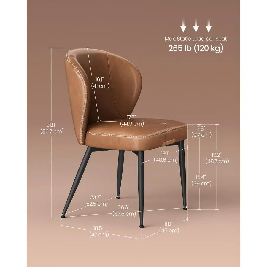 EKHO Collection Esszimmerstühle, 2er-Set, gepolsterte Küchenstühle, bequemer Sitz, Kunstleder mit Nähten, MidCentu