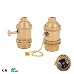 Full Copper Vintage Lampholder E26 E27 Lamp Base Antique Wall Pendant Ceiling Light Lamp Socket Lighting Screw with Switch