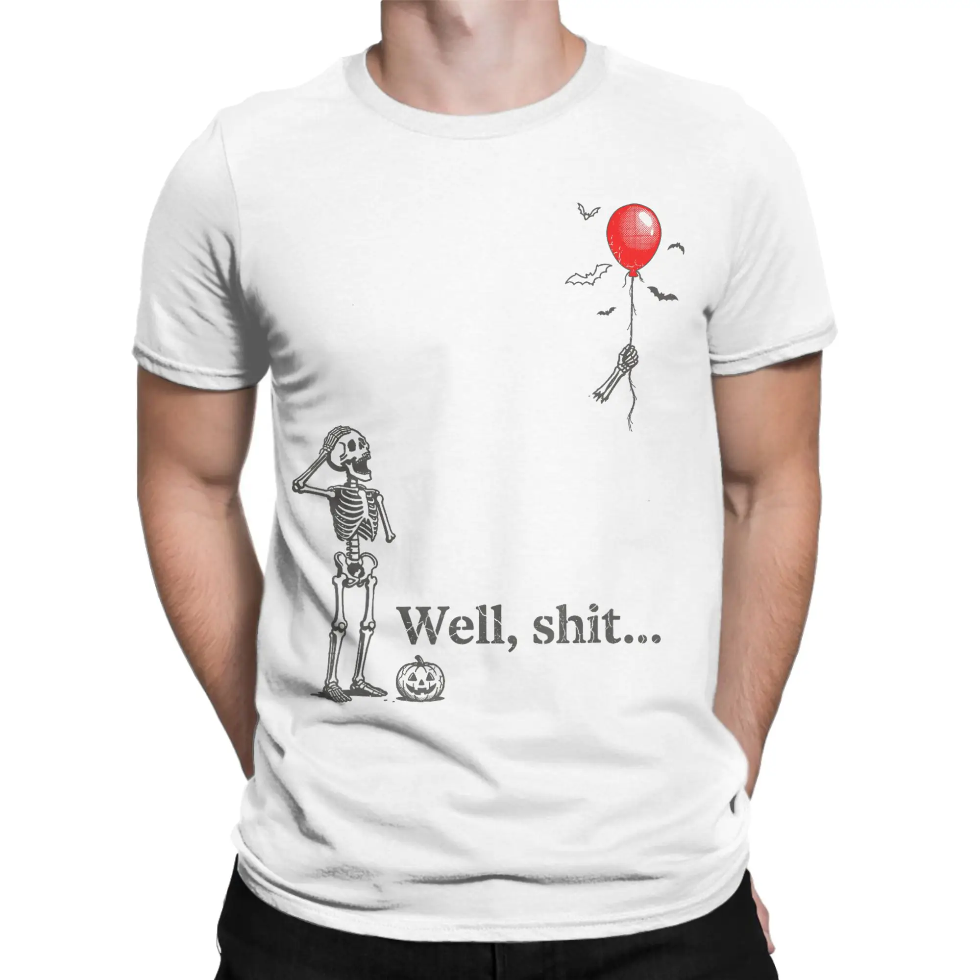 Skeleton Lost Balloon Well Shit Halloween Costume T-Shirt Men 100% Cotton Tee Shirt O Neck Short Sleeve T Shirts Classic Tops