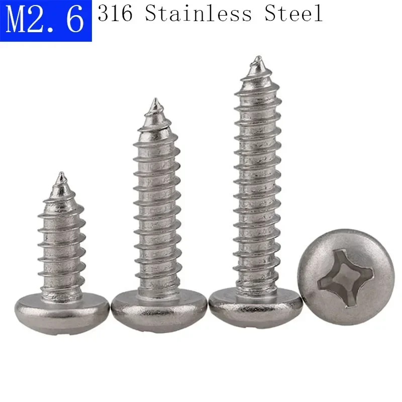 M2.6 316 Stainless Steel A4 Phillips Cross Recessed PAN Head Self Tapping Screws bolts DIN 7981