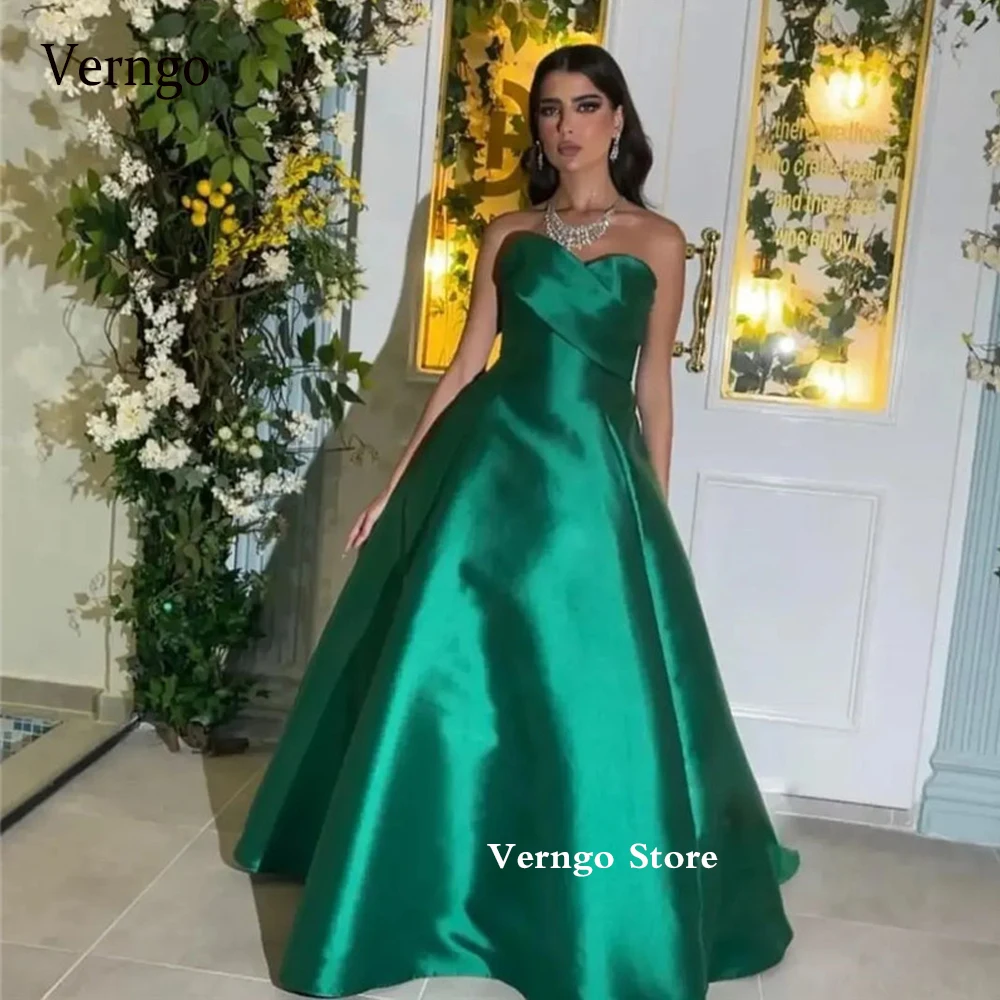 

Verngo Simple Emerald Green Satin Evening Dresses Sweetheart Saudi Arabic Women Long Formal Occasion Party Prom Gowns Plus Size