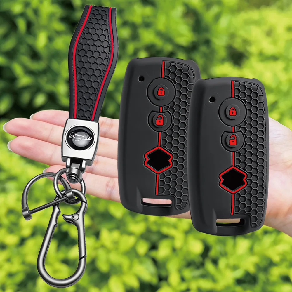 For Suzuki Swift Vitara SX4 S-Cross Ignis Baleno Ertiga Jimny silicone car key fob cover with wrist strap and carabiner