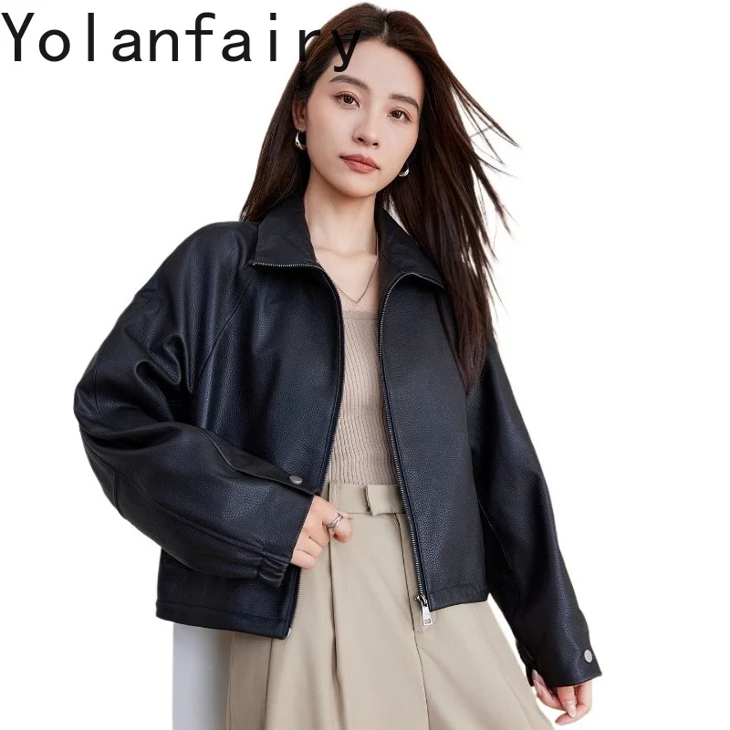 YOLANFAIRY 100% Top Layer Sheepskin Coat 2026 Autumn Winter Genuine Leather Jacket Women Loose Short Leather Jackets Outerwear