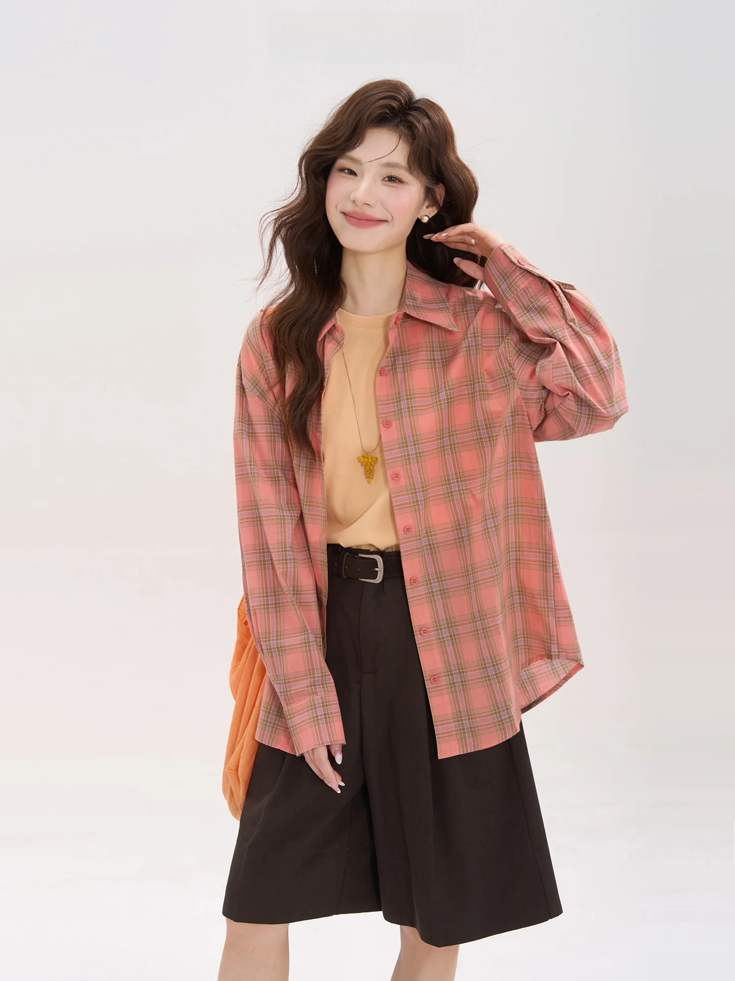 

Heme Long Sleeve Checkered Sun Protection Shirt Lightweight Casual Style Women's Spring Summer Cotton Gingham Print Top
