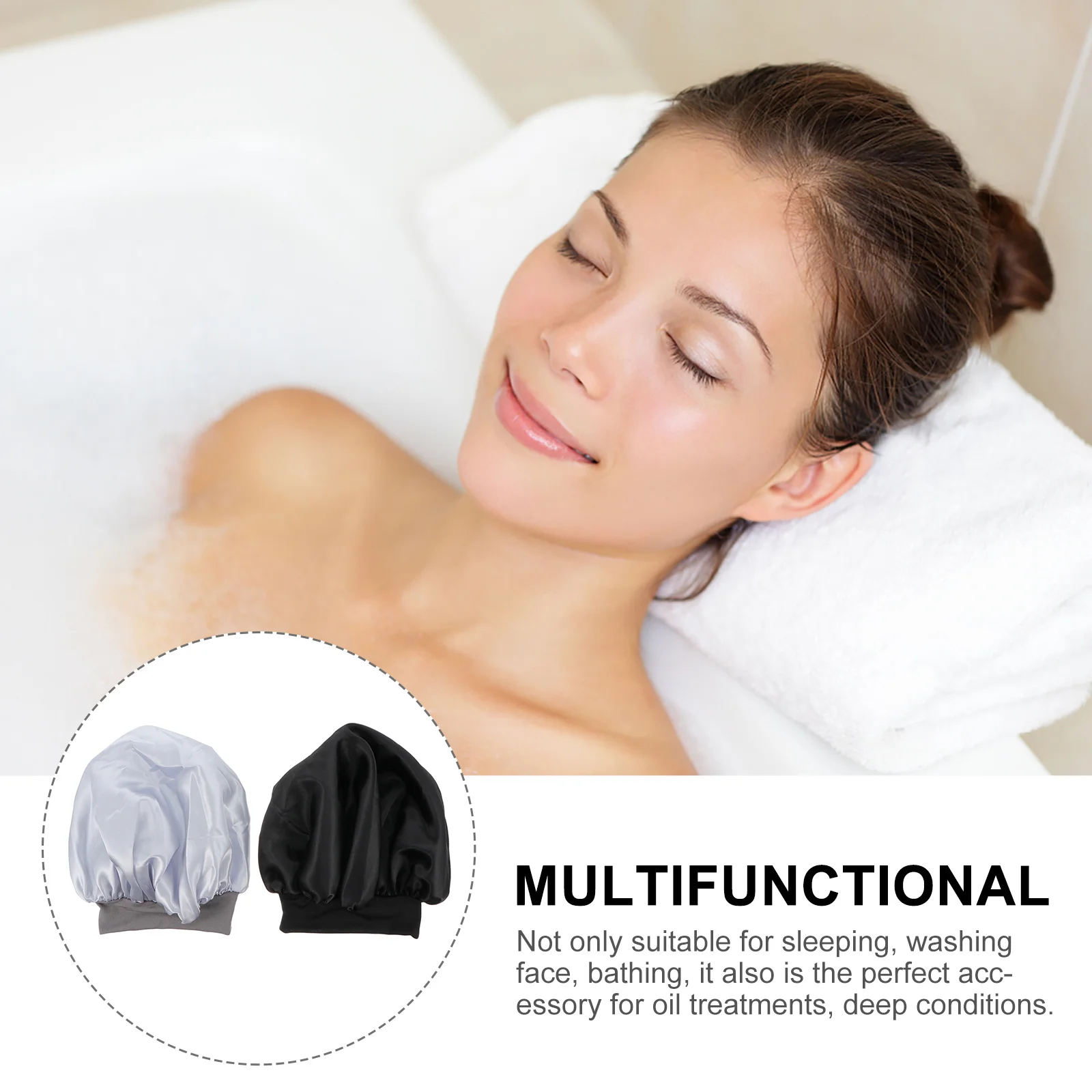 

2Pcs Elastic Sleeping Cap Satin Night Hair Care Bonnet Soft Breathable for Women Wide Side Sleep Head Wrap for Night