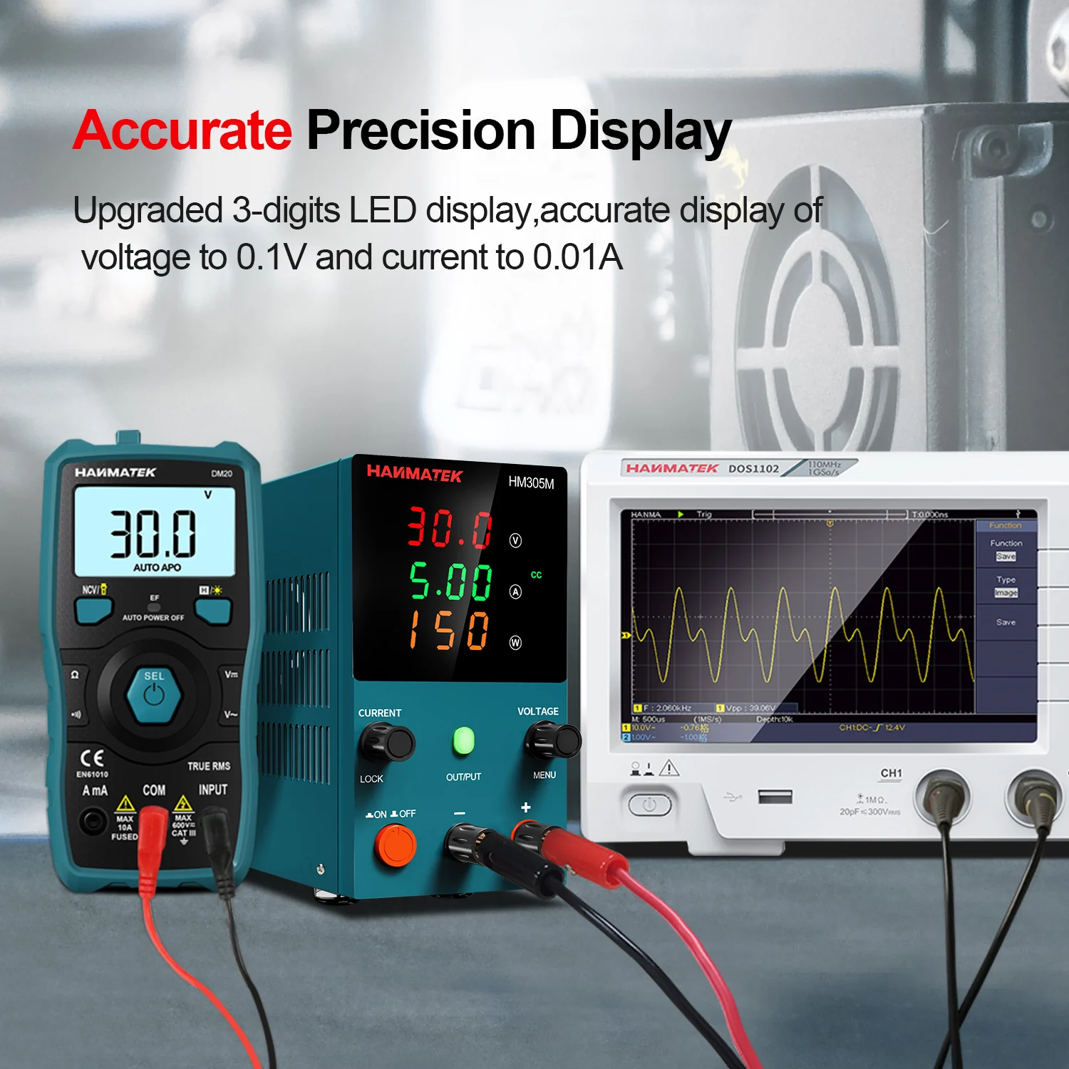 HANMATEK DC Power Supply Programmable 30V 5A Dual Band Storage Parameter Multifunction Display Bench Supply With ON/OFF Button