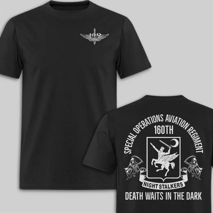 Death Waits in The Dark. 160th Airborne NIGHT STALKERS SOAR T-Shirt 100% Cotton O-Neck Short Sleeve Summer Casual Mens T-shirt