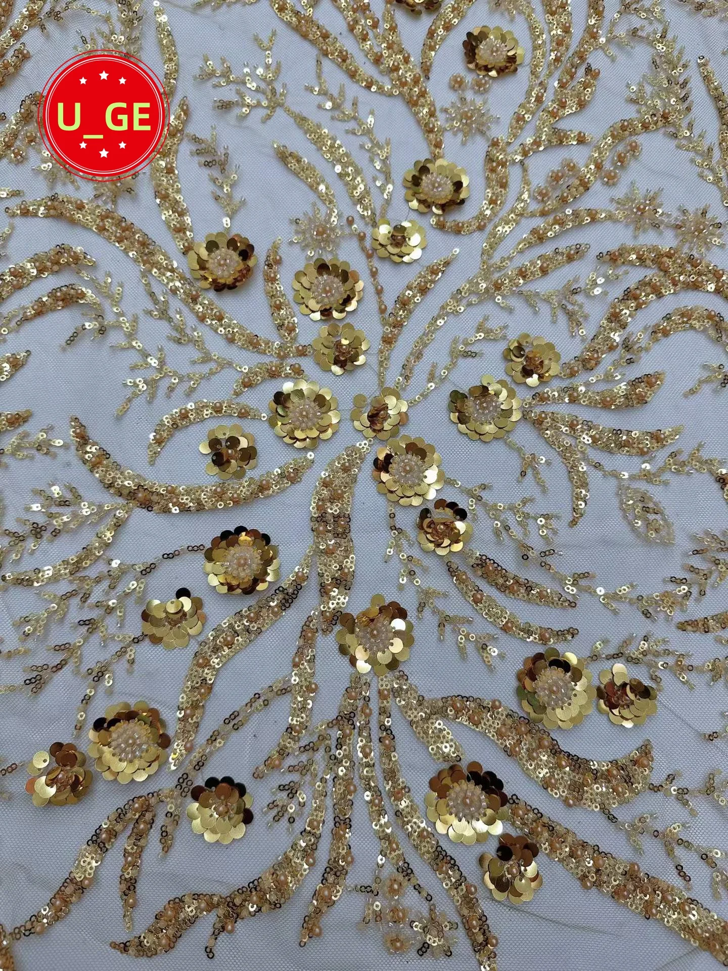 

2026Wholesale Elegant Soft Embroidery Tulle Lace Fabric with Sequin & Stones – High Quality for Party Evening DressesU_GE1965