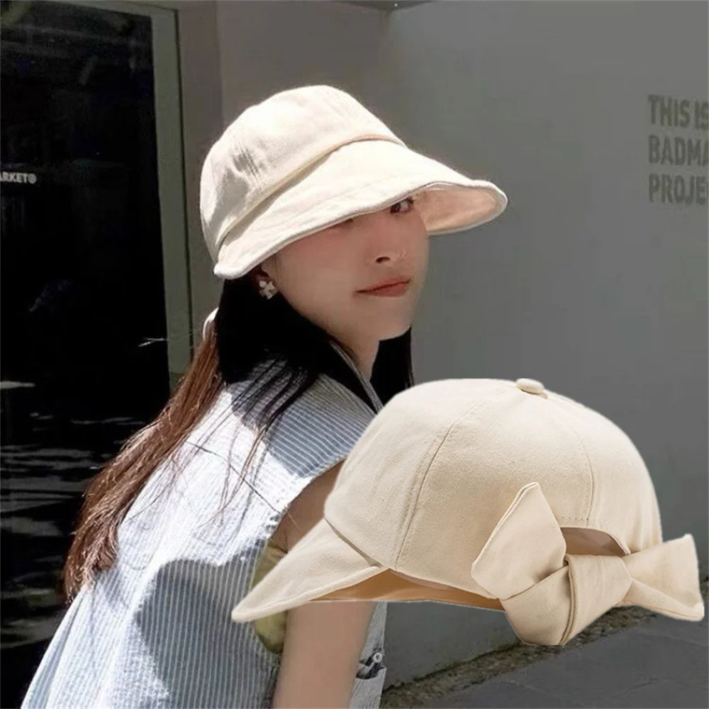 

Foldable Summer Wide Brim Sun Hat Bow Tie Adjustable Caps For Men Women Outdoor Beach Hats UV Protection Visors Fisherman Cap