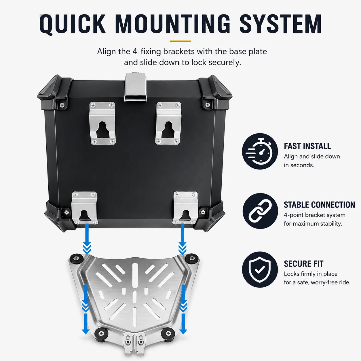 KAIUVE Universal Motorcycle Top Case Base Plate Quick Release Mount Slot Tail Side Box Rear Trunk Luggage Case Installation Part