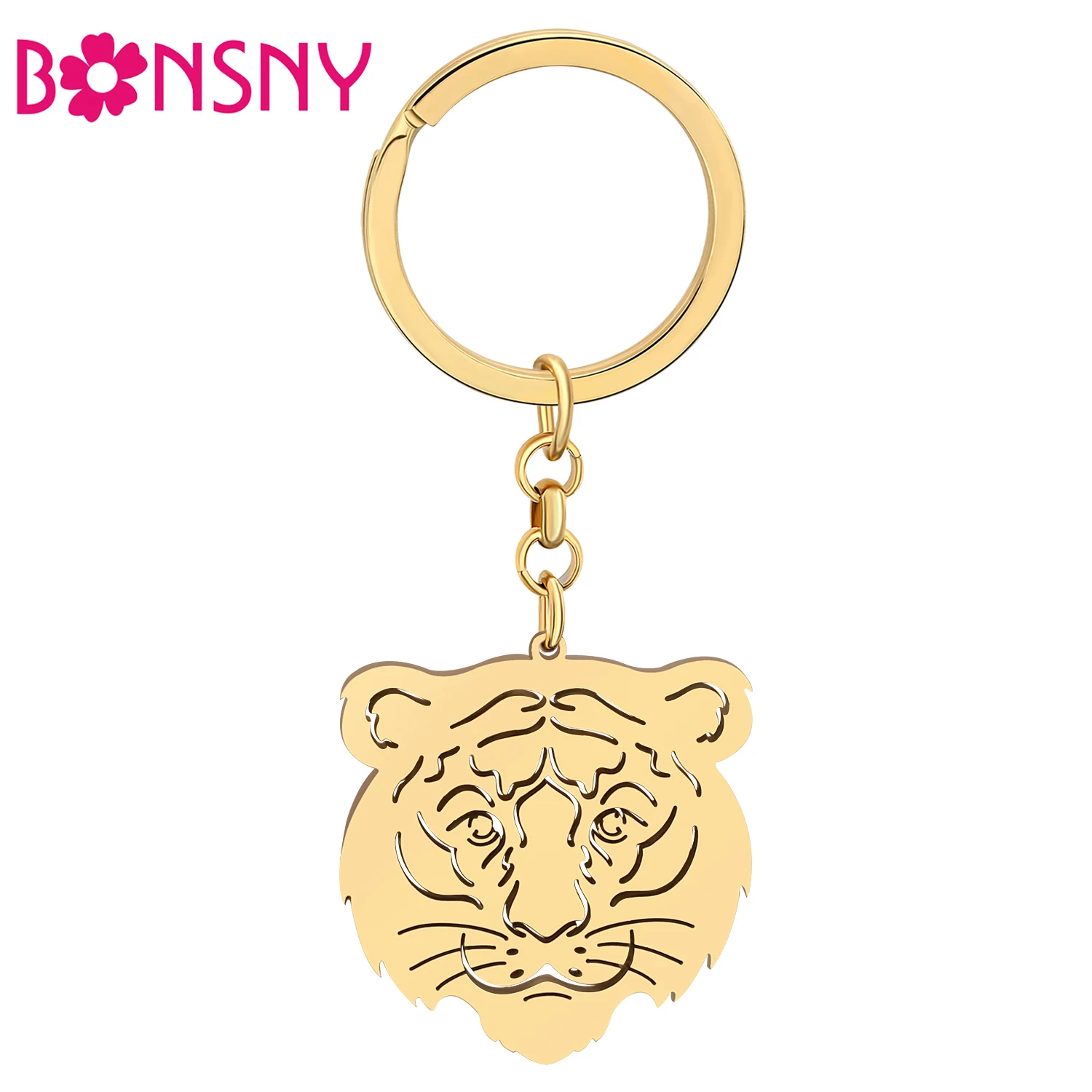 

Bonsny Stainless Steel Gold-plated Tiger Head Key Chains Handbag Charms Keychains Keyring For Women Girls Jewelry