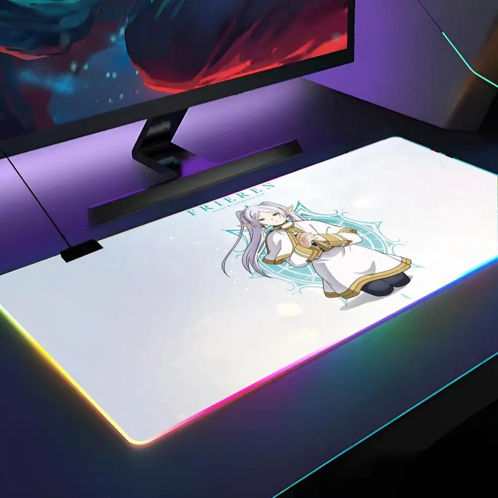 

F-Frieren C-Characteres Mouse Pad RGB Backlit Mouse Pad Laptop Mouse Pad Laptop Gamer Computer Desk Gaming Accessories