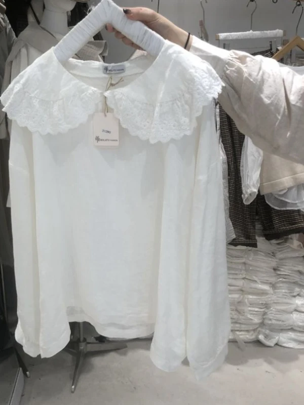 Dulce Sle algodón Lino cómodo blanco irt muñeca Collar diseño Quali Faion mujer Premium primavera otoño largo Sve