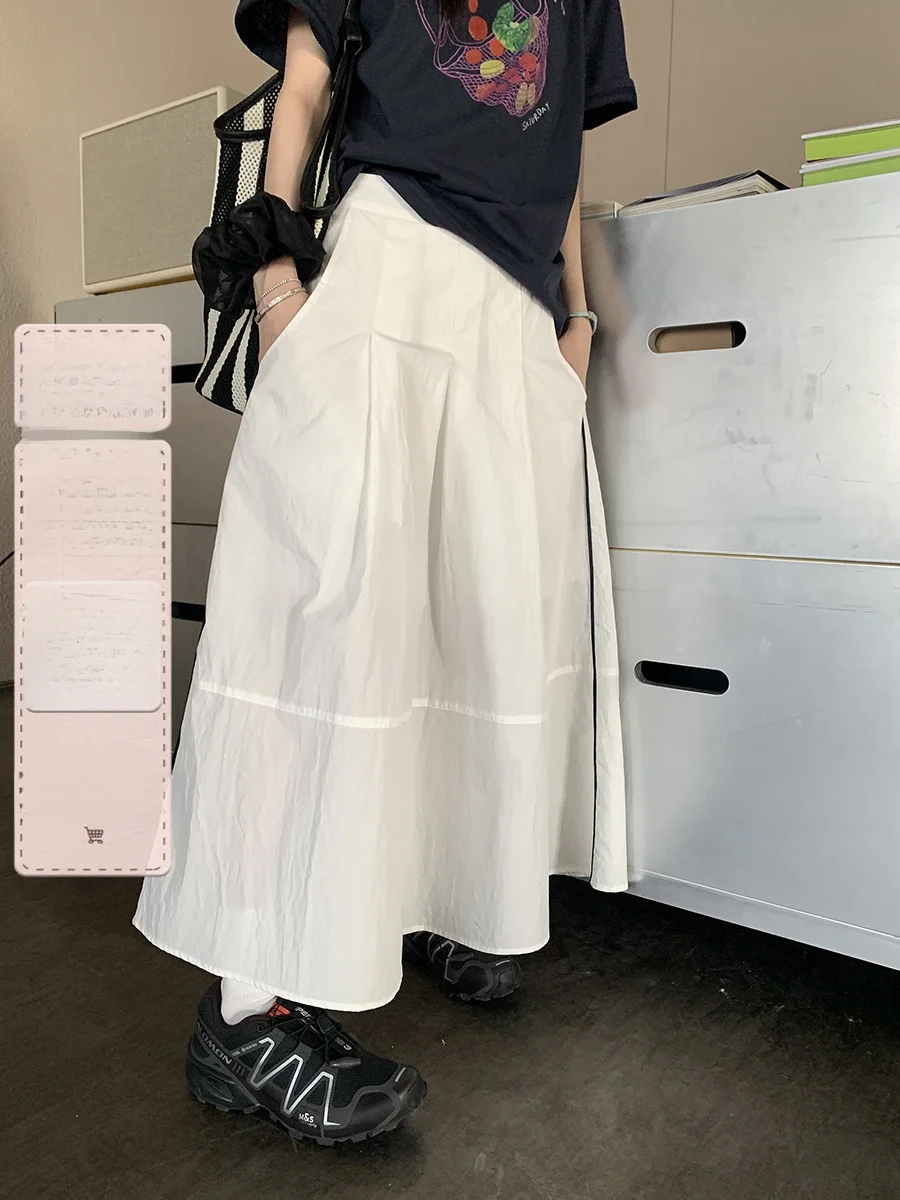 

Slimming High Waist A-Line Midi Skirt Sunny Patchwork f-length Umbrella Skirt Korean Sle Commute Regular Thin Pure ...
