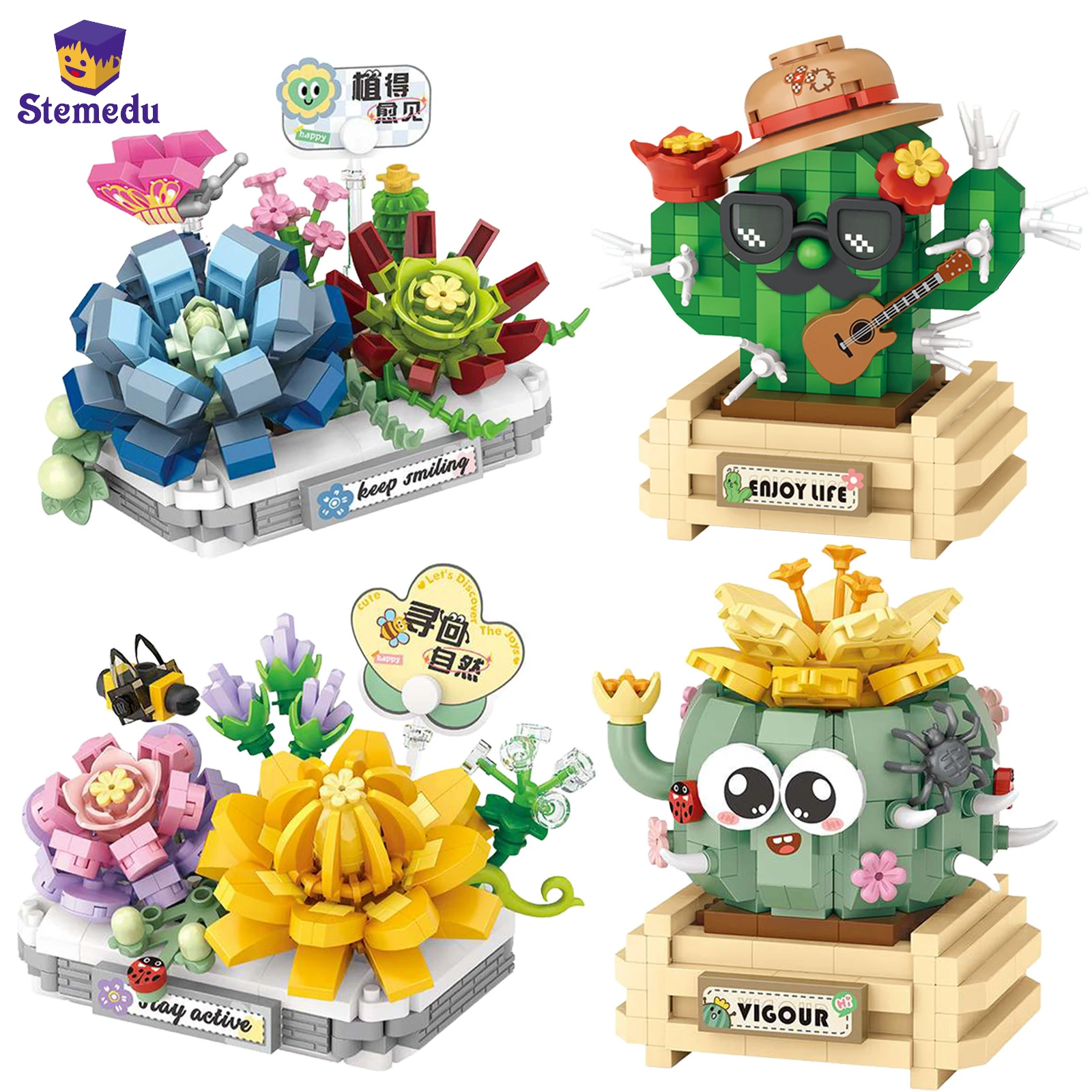 

DIY Building Blocks Set Flower Simulation Succulent Plant Potted Decoration Bricks Tiny Particles Assembled Toy Gift for Kids