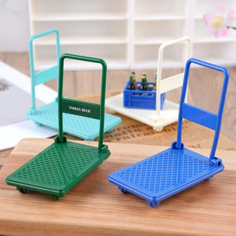 Mini Miniature Dollhouse Supermarket Shopping Cart Trolley Parcel Trailer Pretend Play Doll Food Drink Accessories Toy 4pc/lot