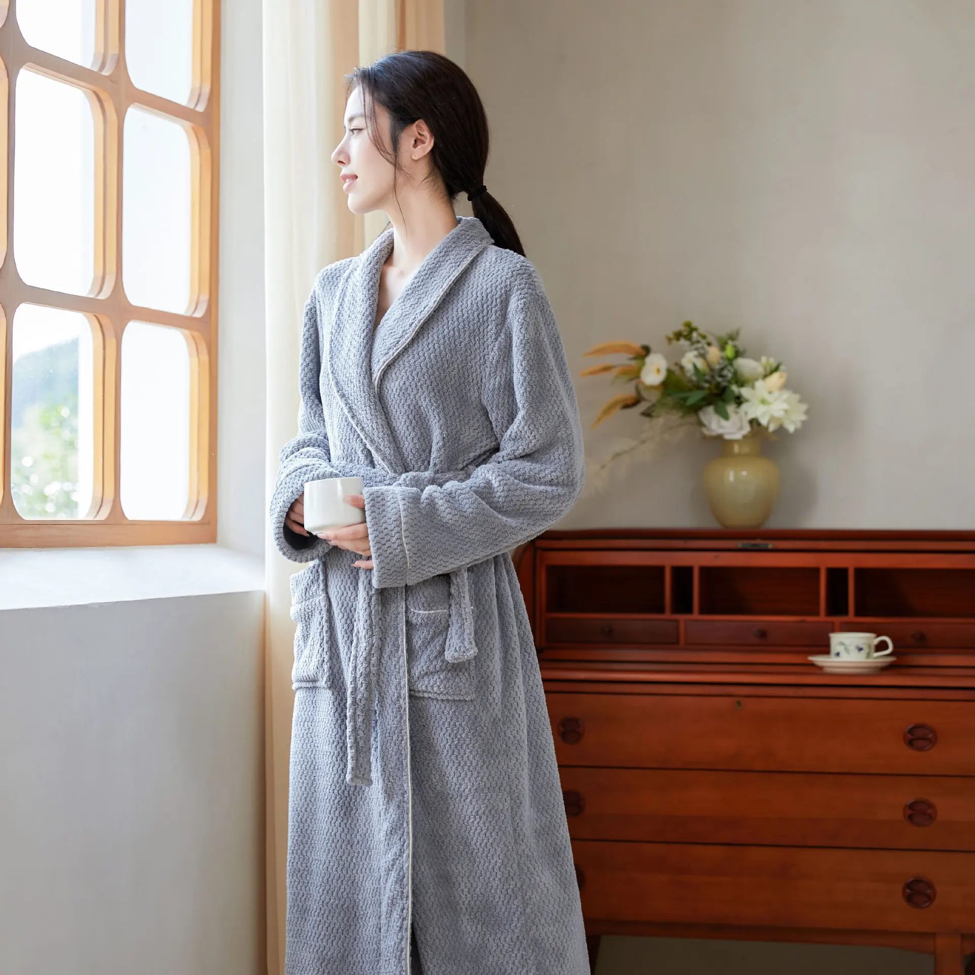 2023 New In Autunm Winter Fashion Women\'s Long Sleeve Lapel Dressing Gown Soft Comfortable Warm Bathrobe Loungewear Long Pajamas