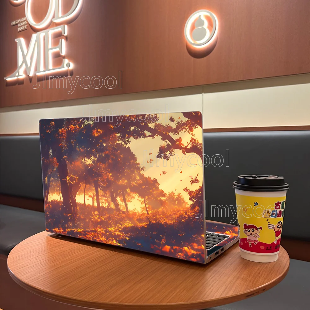 

2Piece Autumn Scenery Forest Pattern Laptop Decal Case Universal Netbook Skin Sticker Non-reusable Laptop Stickers Waterproof
