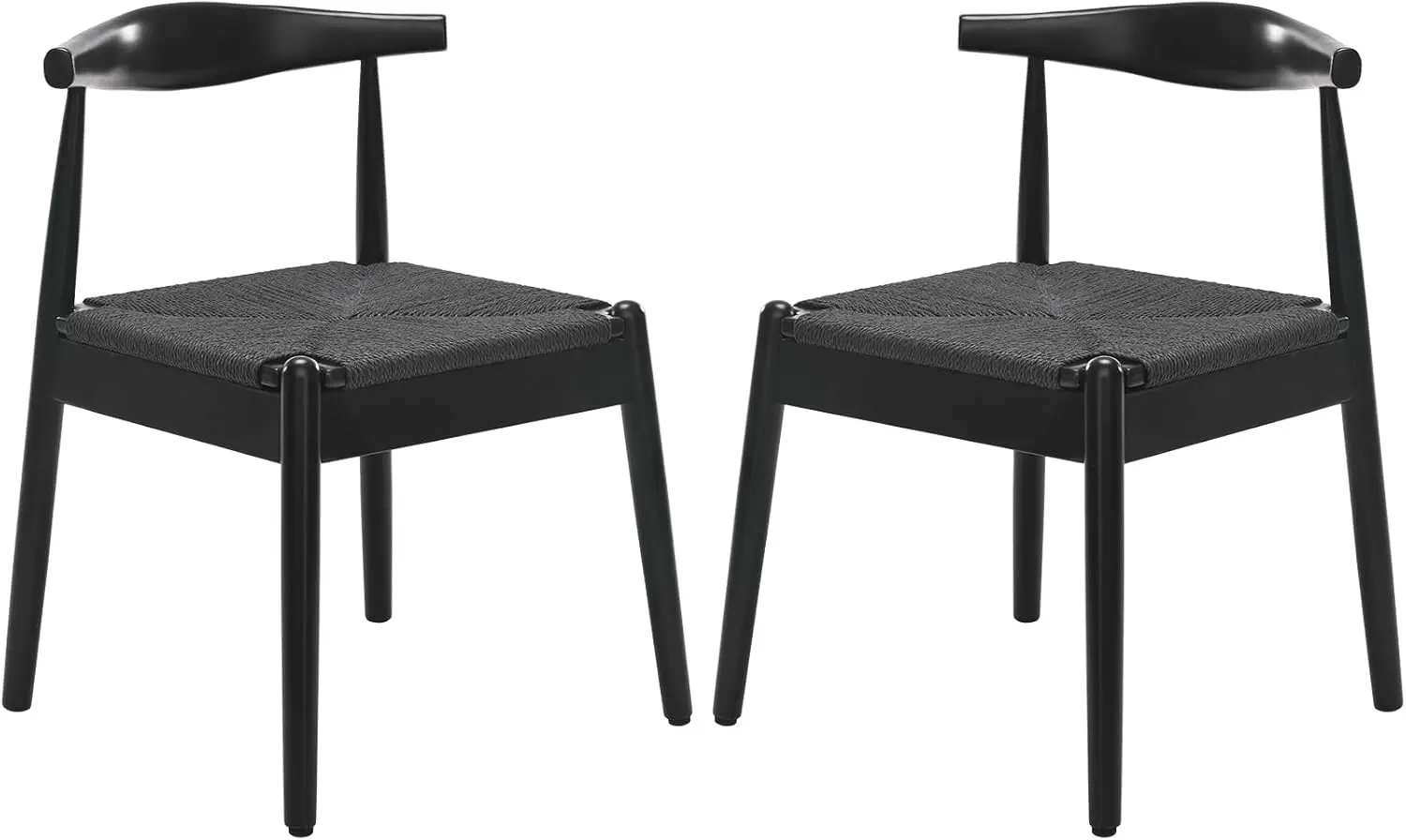 

Mid Century Modern Dining Chairs 2pcs, Solid Wood Frame Woven Seat for Dining Room & Breakfast Nook, Black-Black