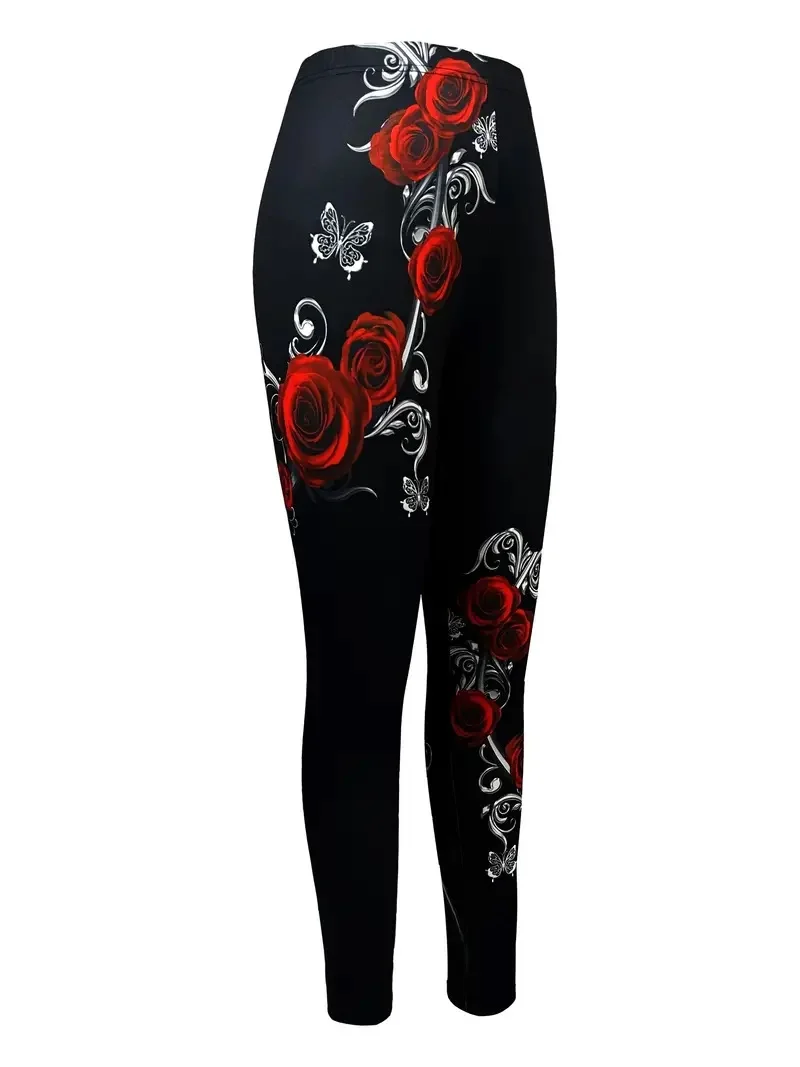 Leggings casual comodi elasticizzati slim-fit da donna con stampa floreale primavera/estate