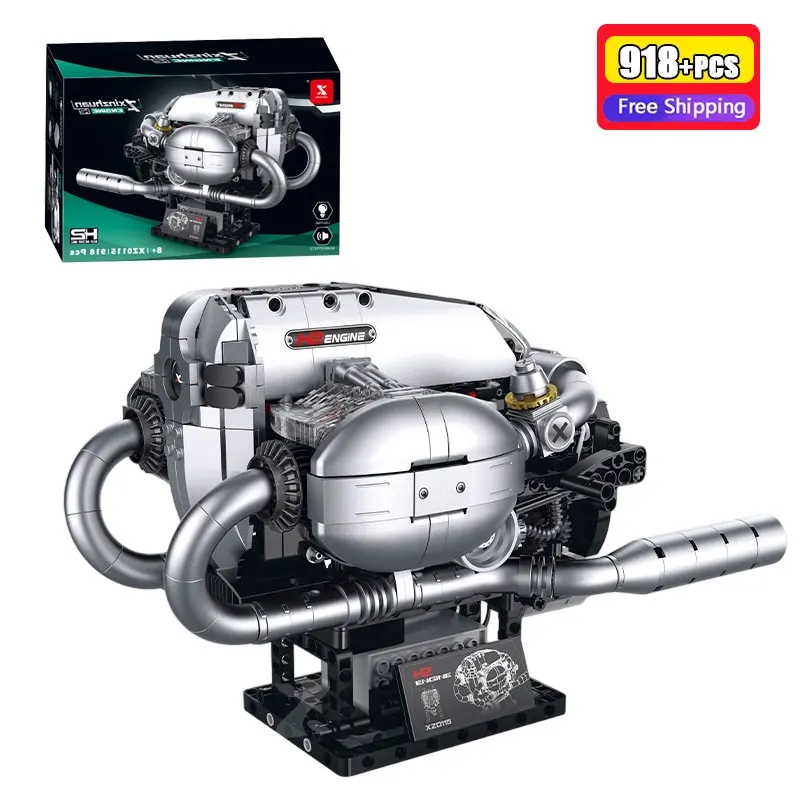 918PCS Building Blocks Mechanical Engine Model XZ0115 Detailed Technical Bricks Set Creative Hobbyist Toy for Adults Home Desk