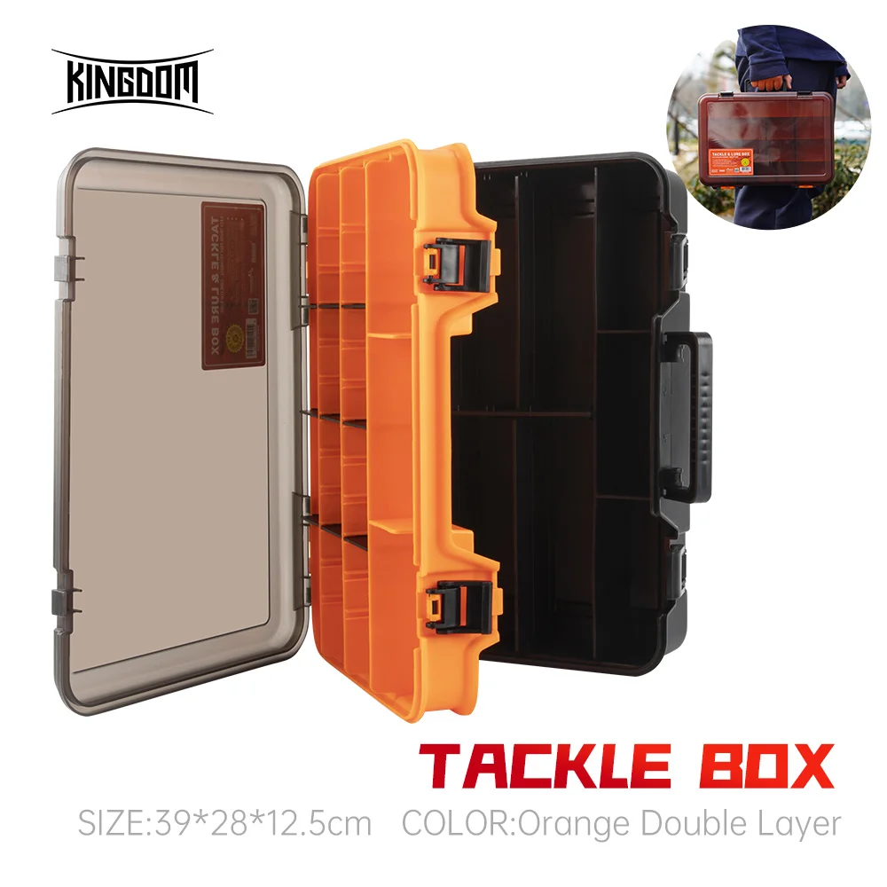 Kingdom Fishing Tackle Boxes Large Capacity Double Layer Multifunctional Portable Reel Line Lure Tool Storage Carp Fishing Box