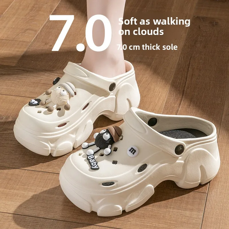 

Women's Summer 2024 New Cute Platform Thick Bottom Slip-On Shoes Anti-Slip Head Covering Clog Shoes EVA Material Comfortable