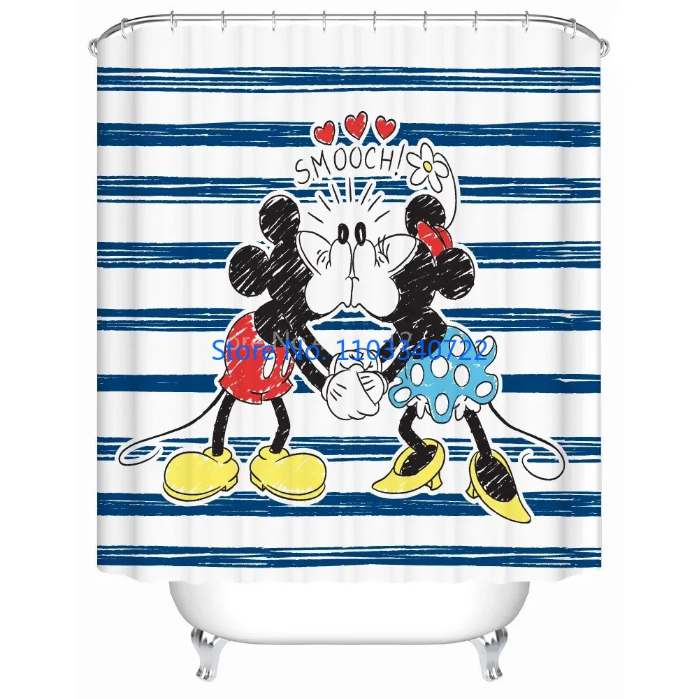 The New Mickey Mouse Minnie Shower Curtain 1pcs Cartoon Bath Screen Curtains with Hooks for Bathroom Decor Waterproof