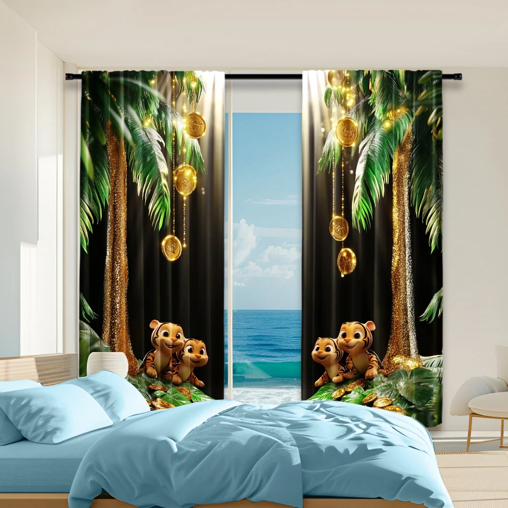 

2Pcs Contemporary Rod Hole Curtains Versatile For Living Room Bedroom Home Decor Machine Washable Polyester With Scenic
