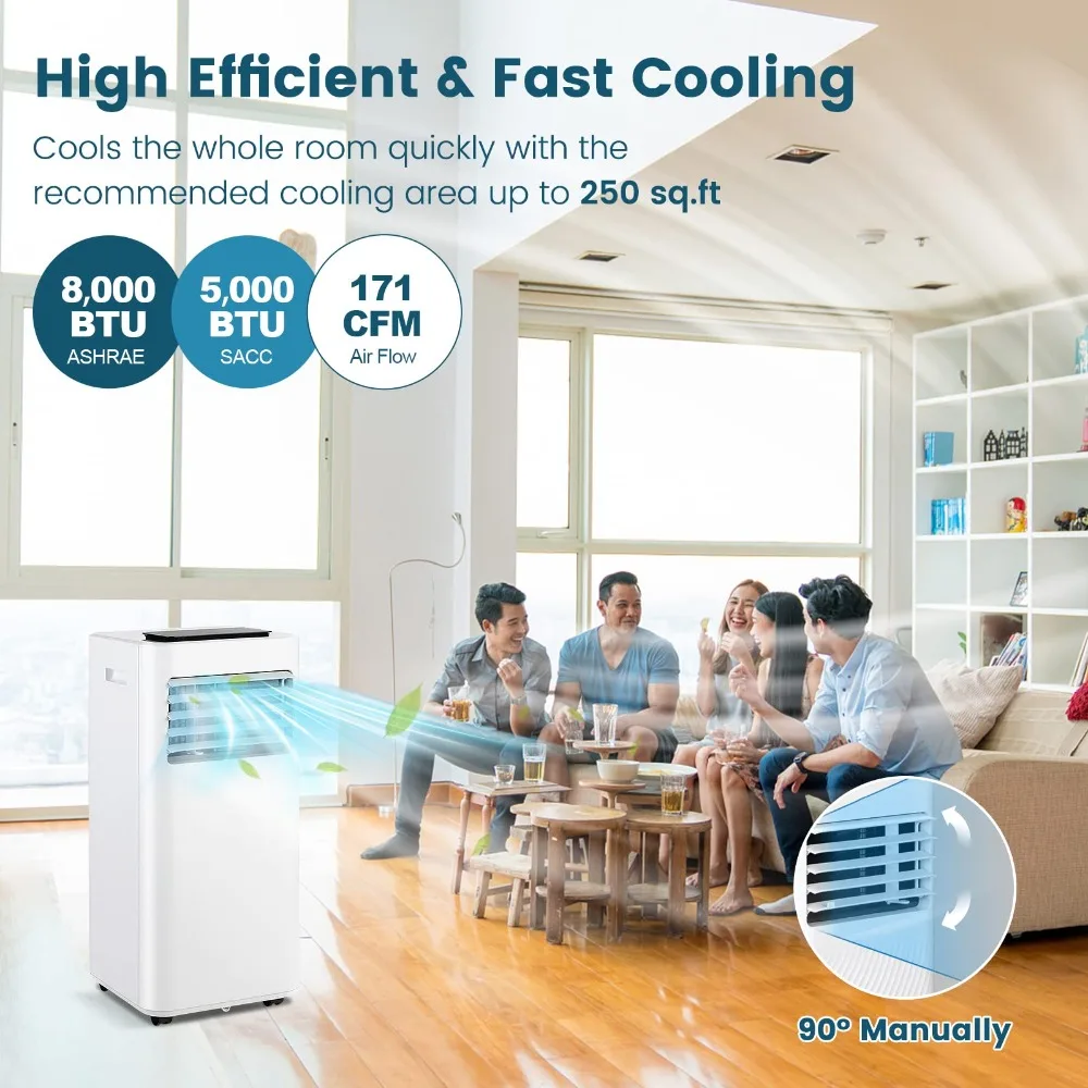 8000 BTU Portable Air Conditioner, 3-in-1 Room AC Unit with Window Kit, Personal Stand up AC for Home, Cools up to 250 Sq.Ft