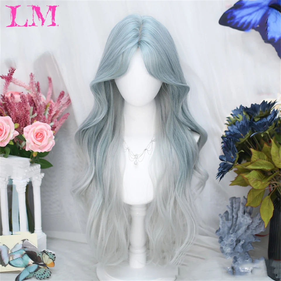 LM Heat Ressitant Synthetic Wig Blue Wigs for Women Natural Hairline Synthetic Lace Wig Cosplay Party Lace Front Wigs Used