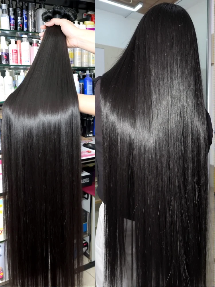 

Бразильские натуральные волосы Реми для наращивания, 100% необработанные прямые человеческие волосы, пучки натурального цвета, 30, 36, 40 дюймов в наборе