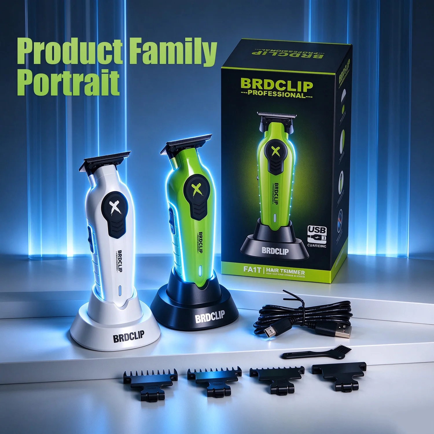 New 2026 BRDCLIP FA1T Green Professional Hair Trimmer Barber Carving Gradient Finish Machine Electric Clipper with Charger Stand gallery 5