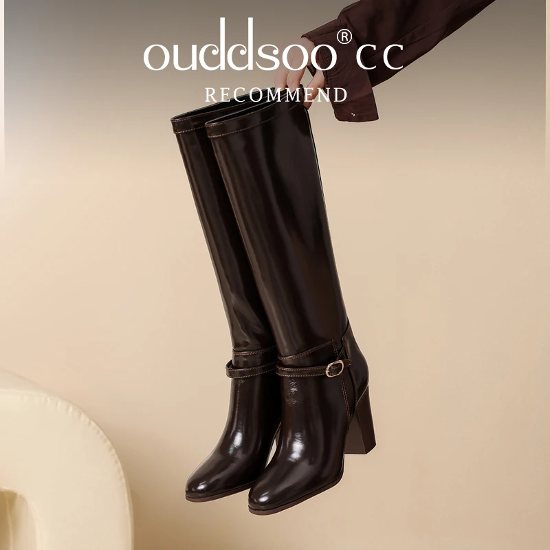 Ods Sharp pointed knight boots, women's thick boots can't keep up with knee boots Side Zip Fashion Office Party Autumn Winter 45