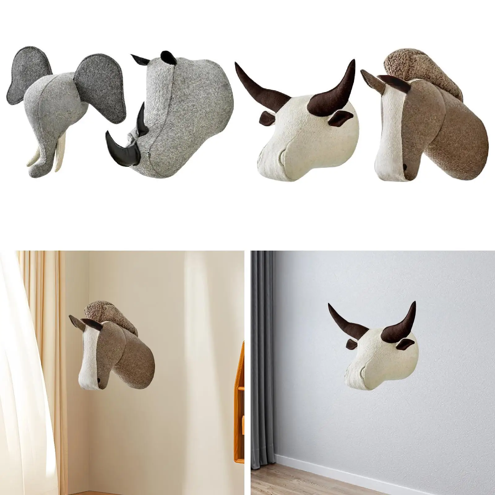 Decorazione da parete con testa di animale 3D, per interni, per cameretta dei bambini, sala giochi