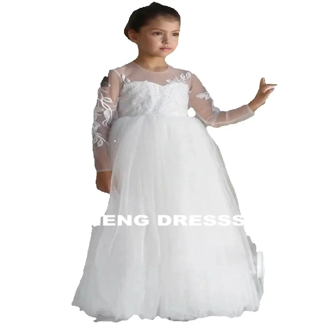 Wedding Birthday Prom Banquet Holy Communion Appliques Long Sleeve For Gowns Customized Flower Girl Dresses