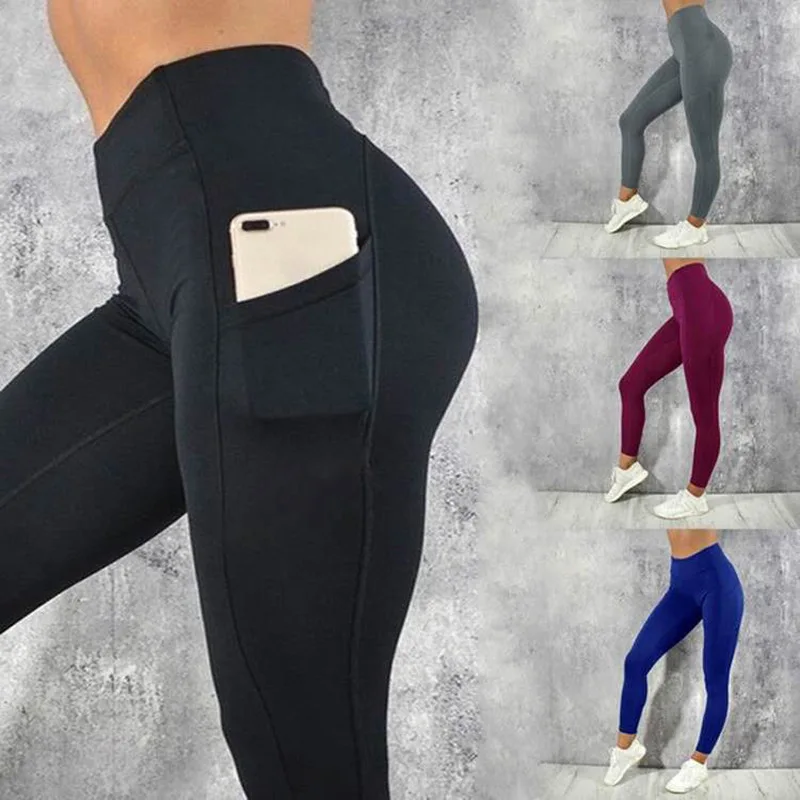 Kobiety Sexy Slim Fitness legginsy z wysokim stanem Push Up kieszeń trening sport Jogging leginsy moda szybkoschnący ołówek spodnie Skinny