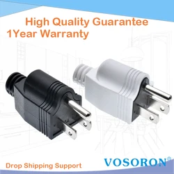 NEMA 5-15P Receptacle US DIY Rewireable Grounding Male Power Plug 125V-15A White /Black